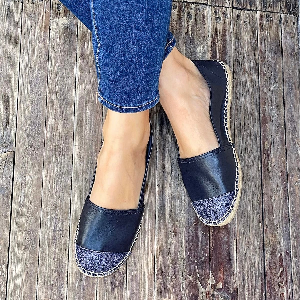 Classic Espadrille in Navy Glitter - Shoeq