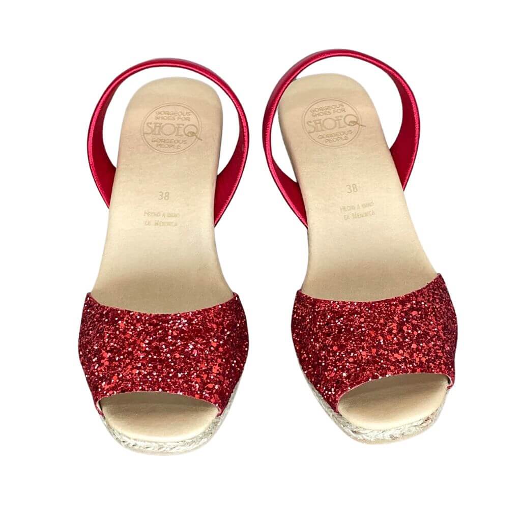 Classic Espadrille Wedge in Red Glitter - Shoeq