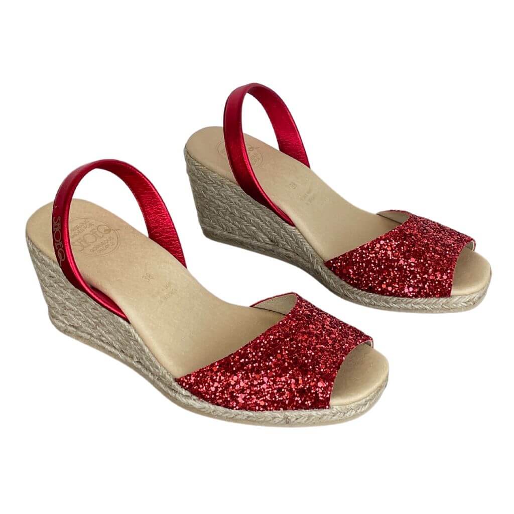 Classic Espadrille Wedge in Red Glitter - Shoeq