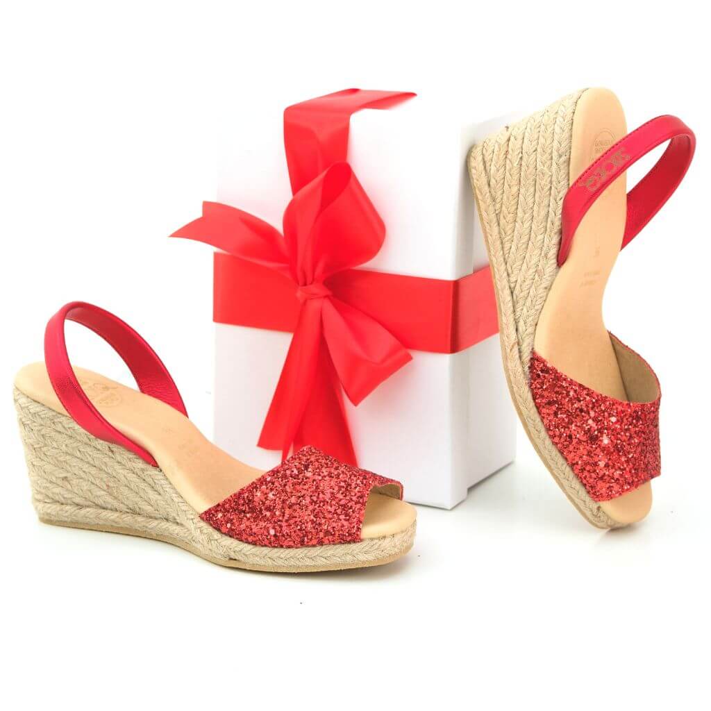 Classic Espadrille Wedge in Red Glitter - Shoeq