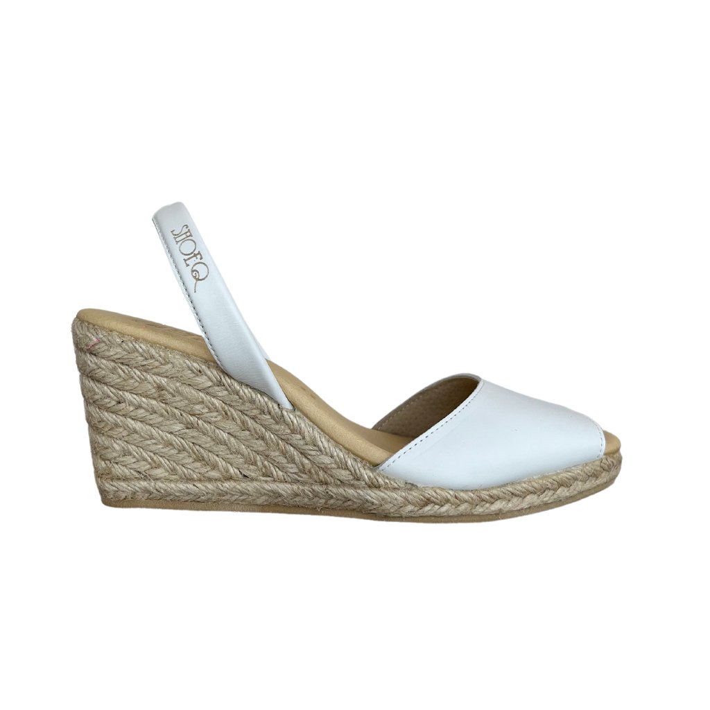 Classic Espadrille Wedge in White Leather - Shoeq