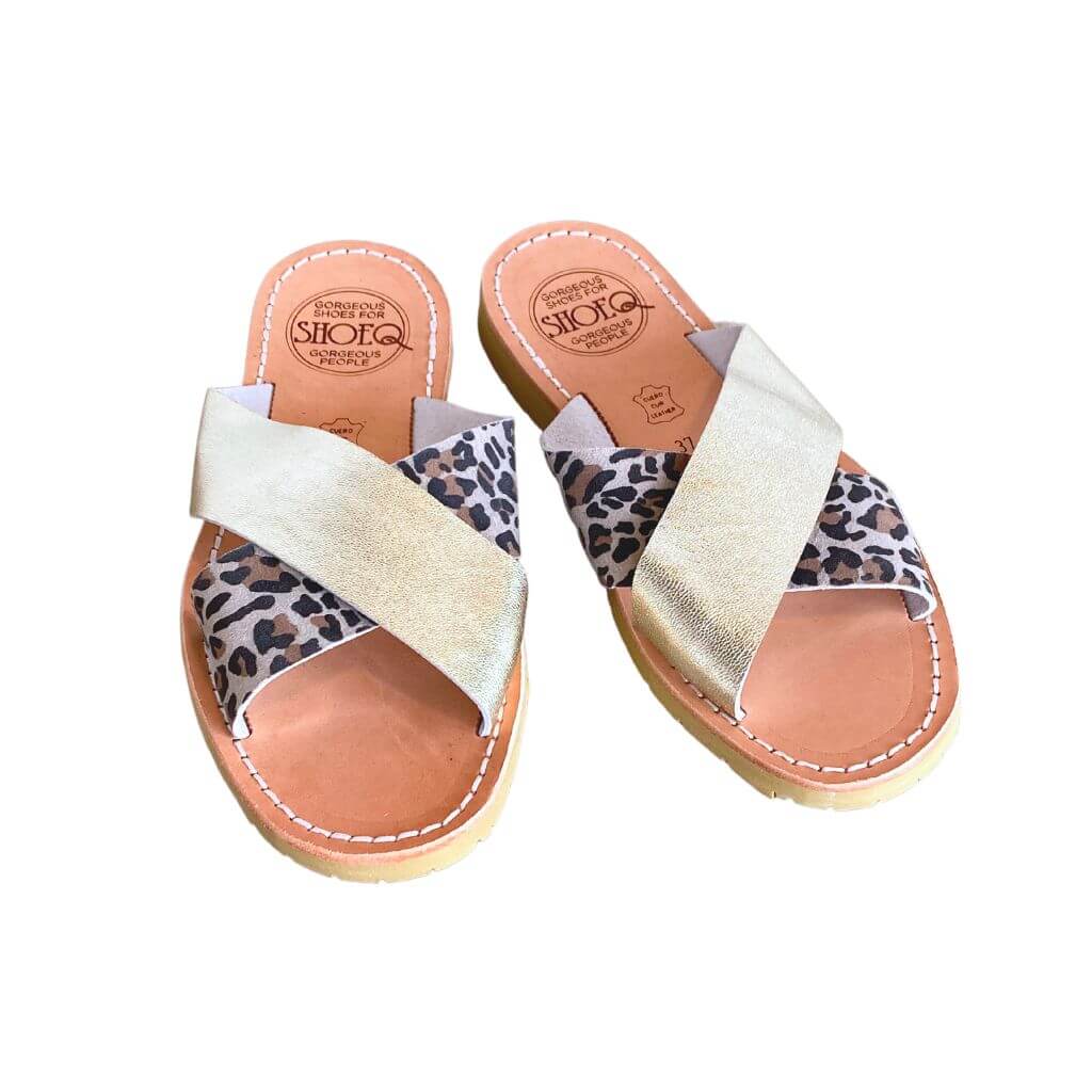 Crossover Slide in Champagne Leopard - Shoeq - UAE Shoe Store