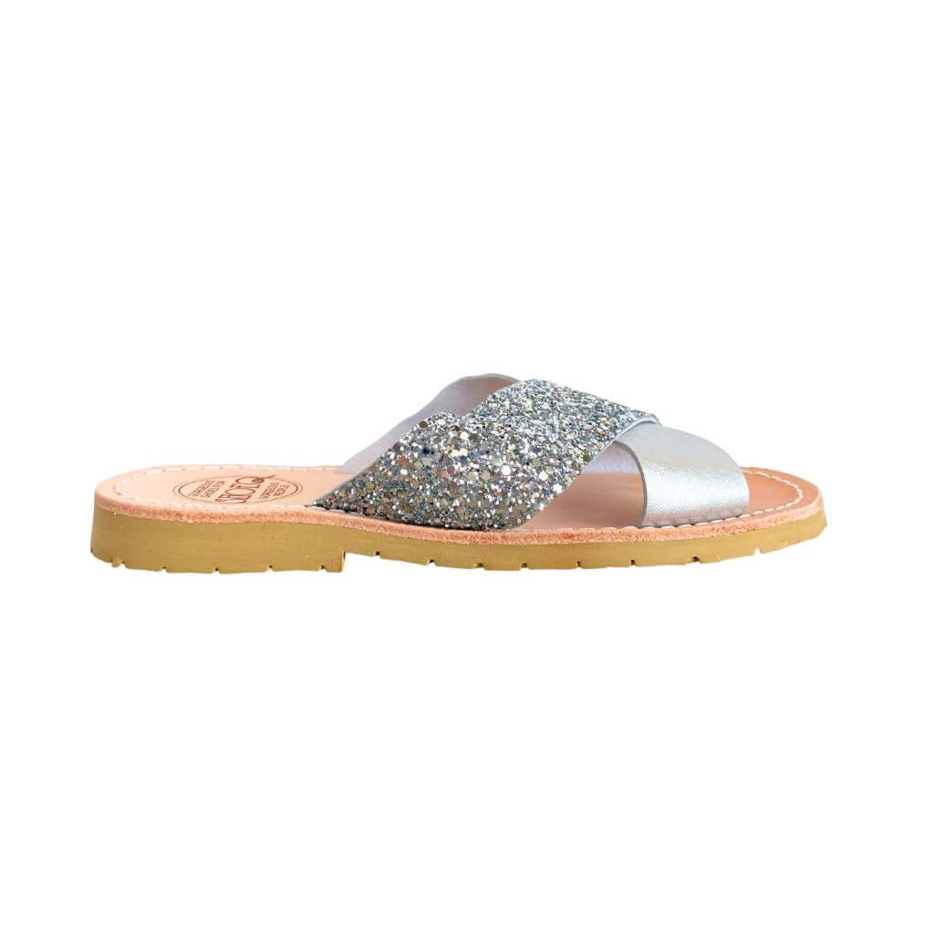 Crossover Slide in Silver Glitter - Shoeq