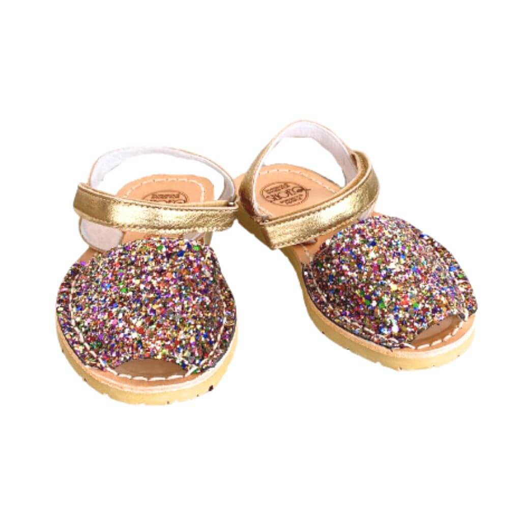 Girls Ankle Strap Avarca in Rainbow Gold Glitter - Shoeq