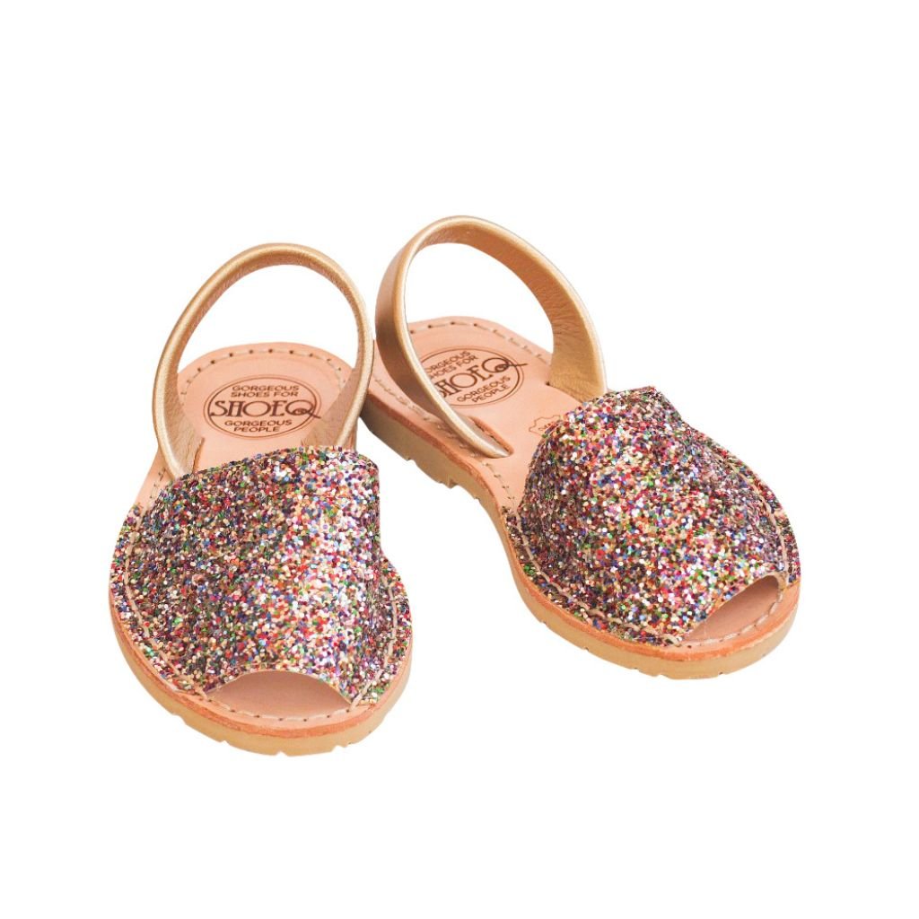 Girls Classic Avarca in Rainbow Gold Glitter - Shoeq