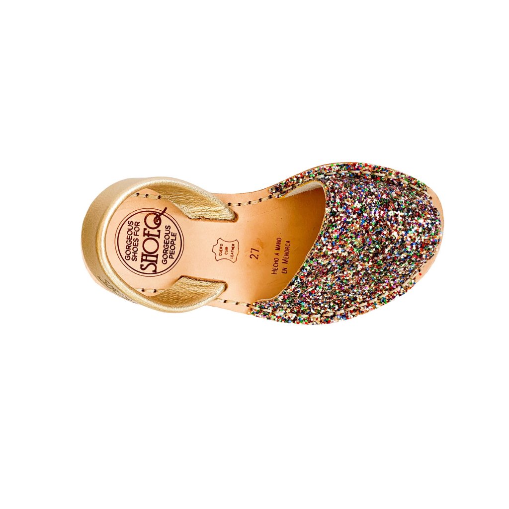 Girls Classic Avarca in Rainbow Gold Glitter - Shoeq