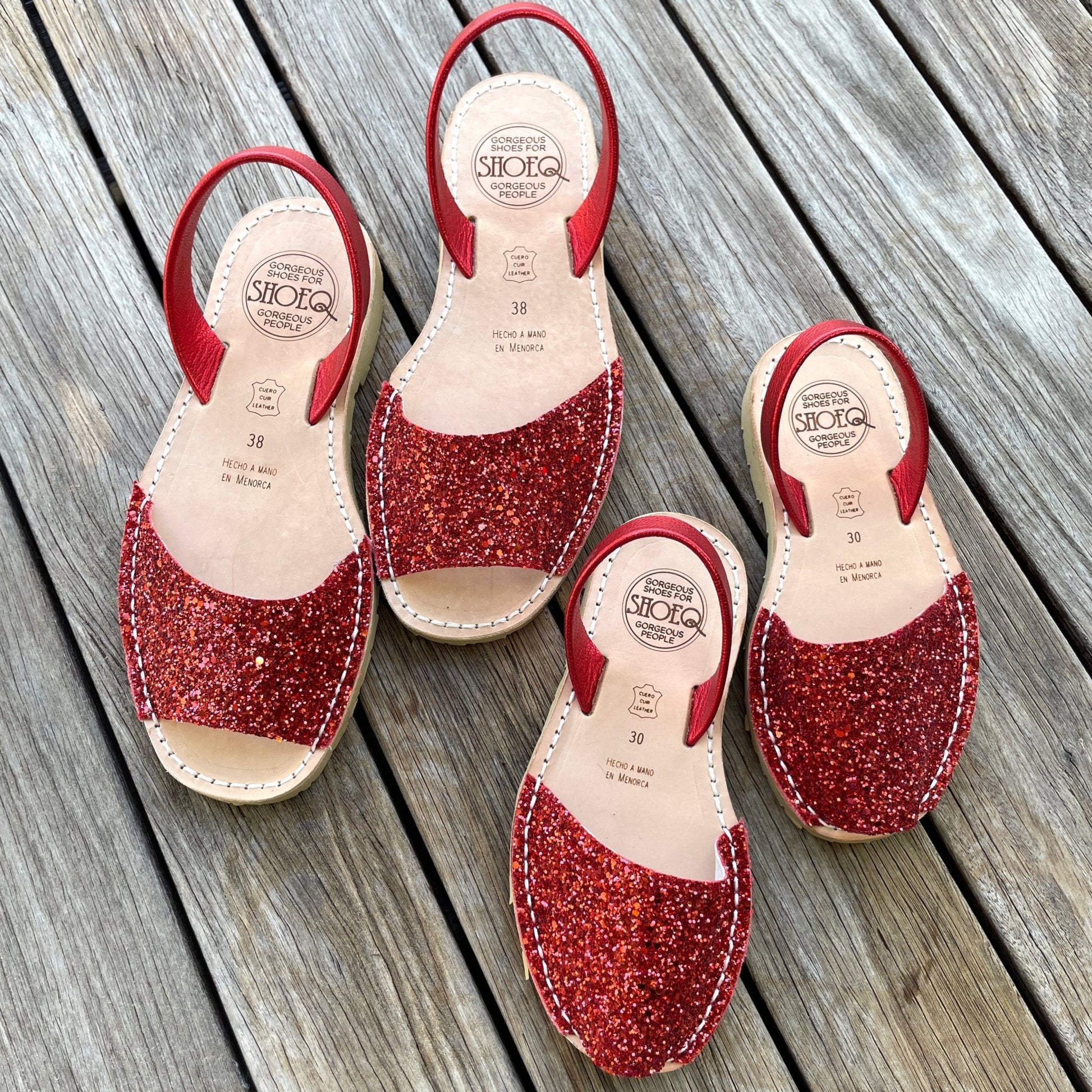 Girls Classic Avarca in Red Glitter - Shoeq