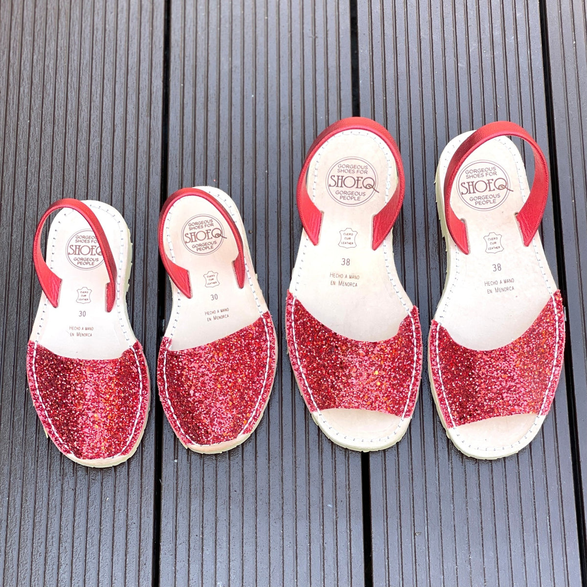 Girls Classic Avarca in Red Glitter - Shoeq