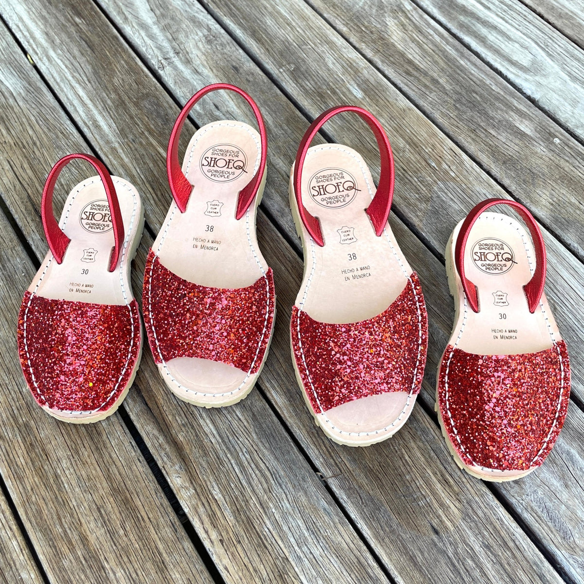 Girls Classic Avarca in Red Glitter - Shoeq