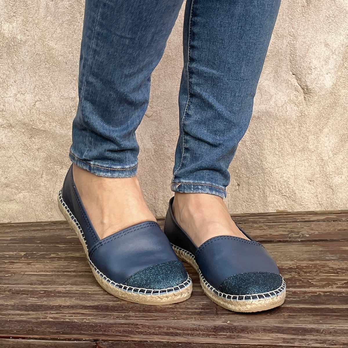 Shoe Collection Royal Blue Glitter Espadrille for Women&#39;s | Handcrafted | Flat Shoes | Shoeq