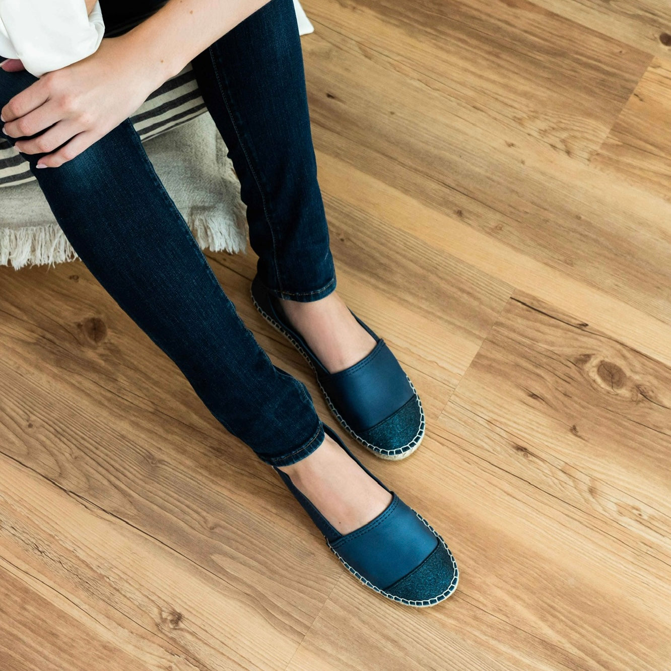 Royal Blue Glitter Classic Espadrilles for Women | Flat Shoes | Shoeq