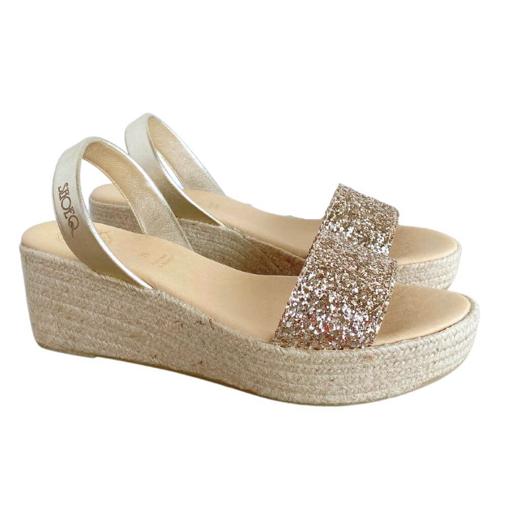 Lexie Espadrille Wedge in Champagne Glitter - Shoeq