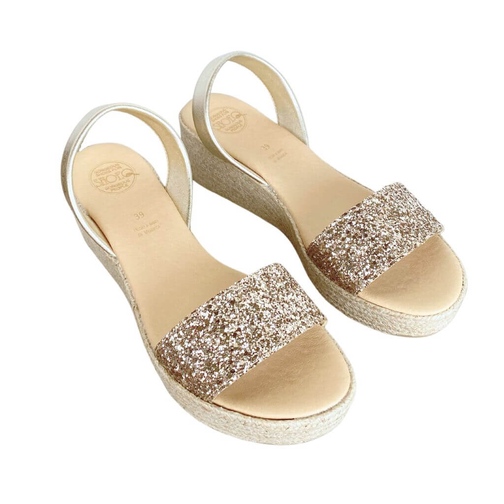 Lexie Espadrille Wedge in Champagne Glitter - Shoeq