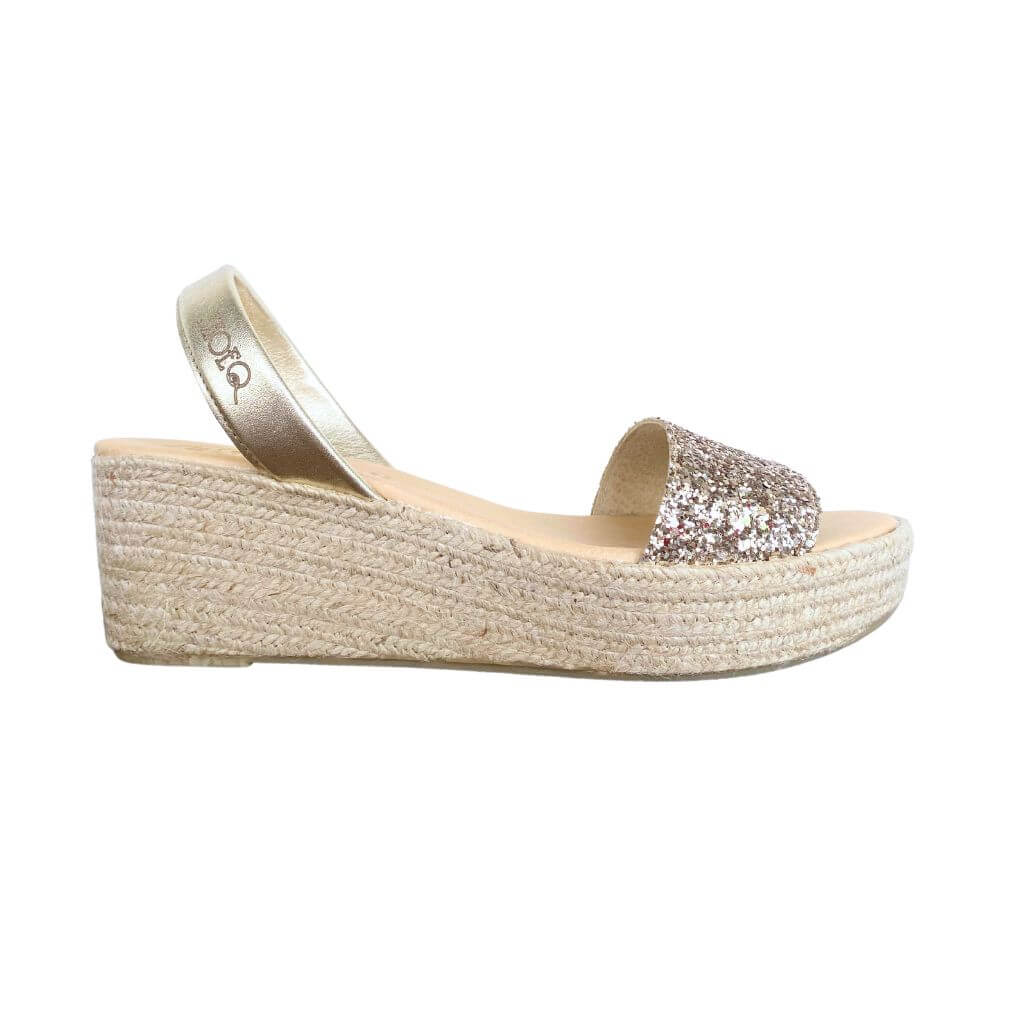 Lexie Espadrille Wedge in Champagne Glitter - Shoeq