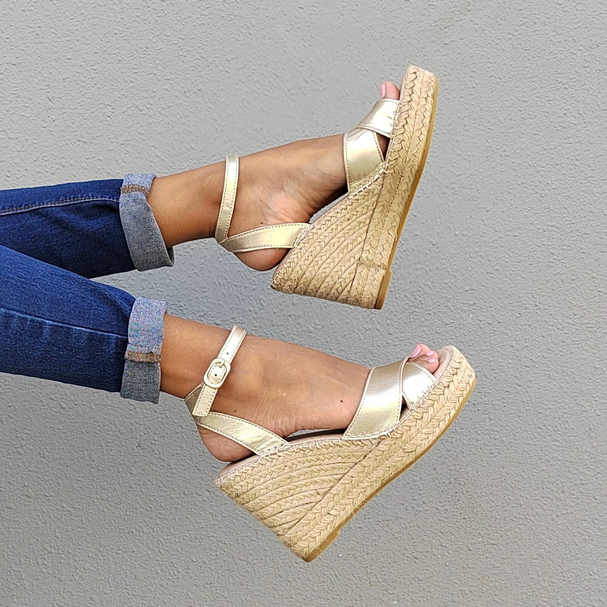 Lucia Espadrille Wedge in Champagne - Shoeq