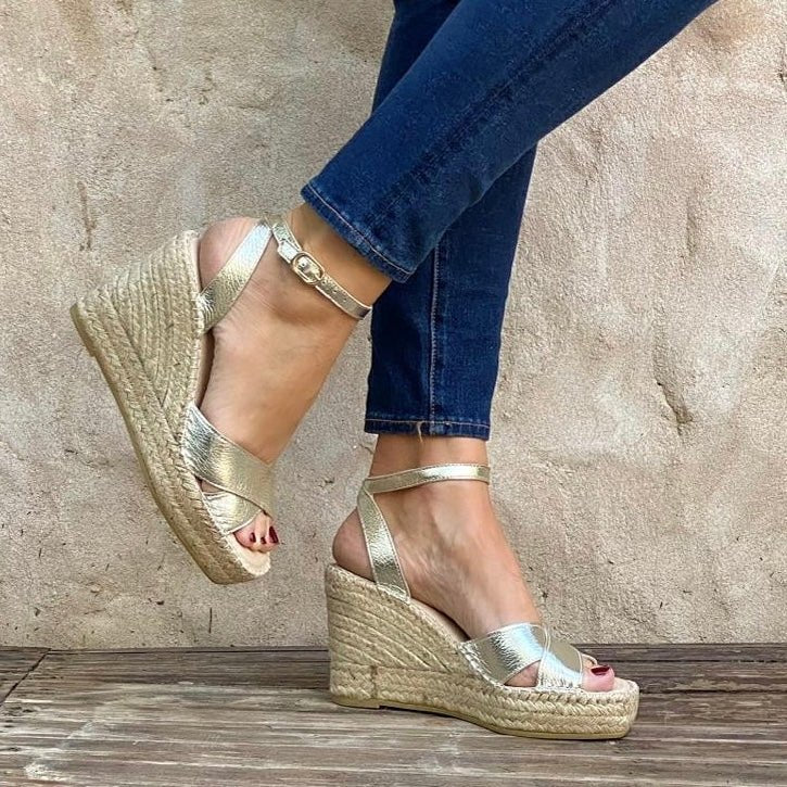 Lucia Espadrille Wedge in Champagne - Shoeq