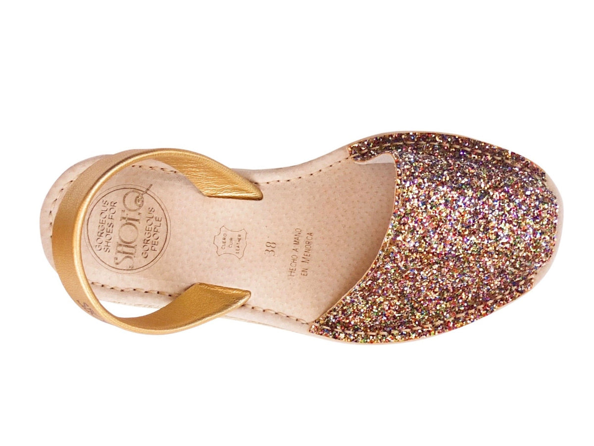 Micro Espadrille Wedge in Rainbow Gold Glitter - Shoeq