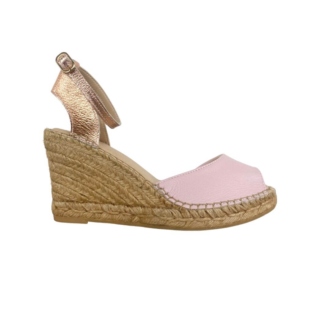 Peep Toe Espadrille Wedge in Rose Blush - Shoeq