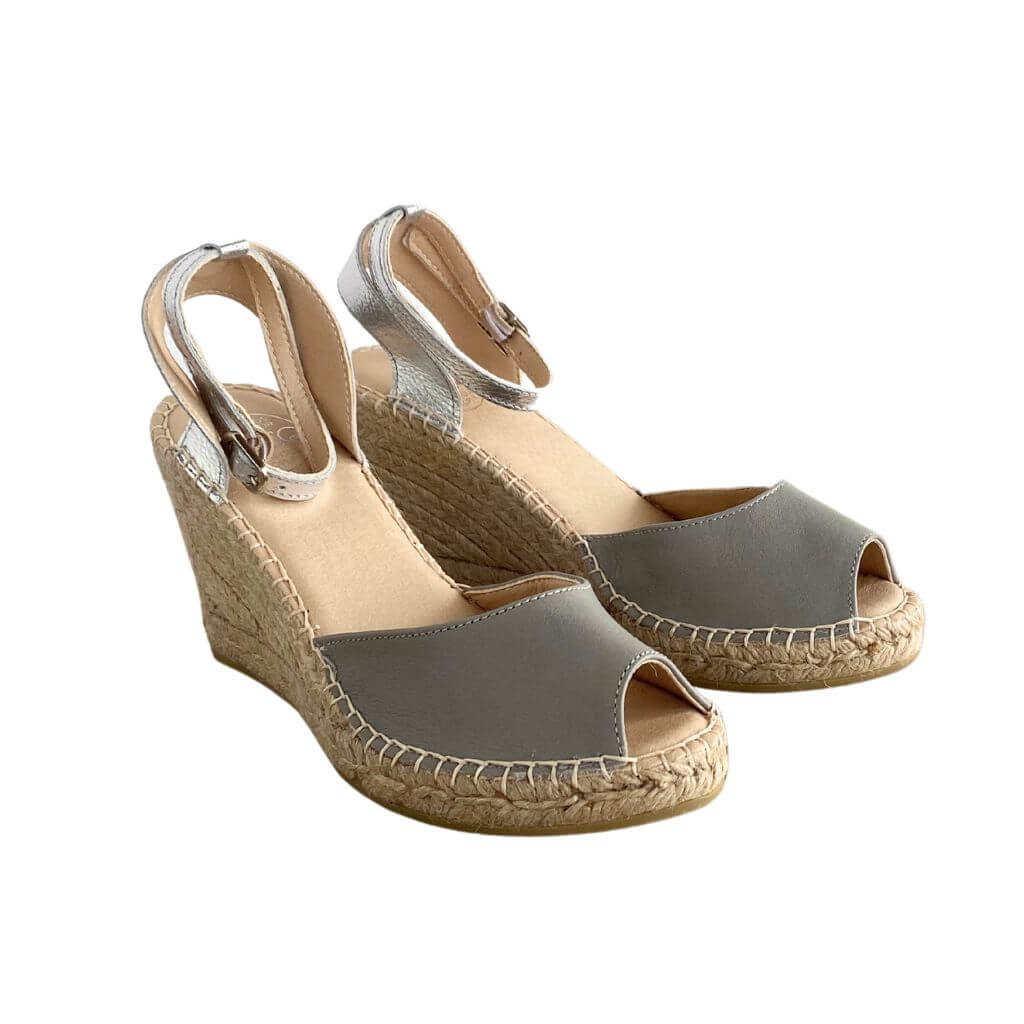 Peep Toe Espadrille Wedge in Silver Grey - Shoeq