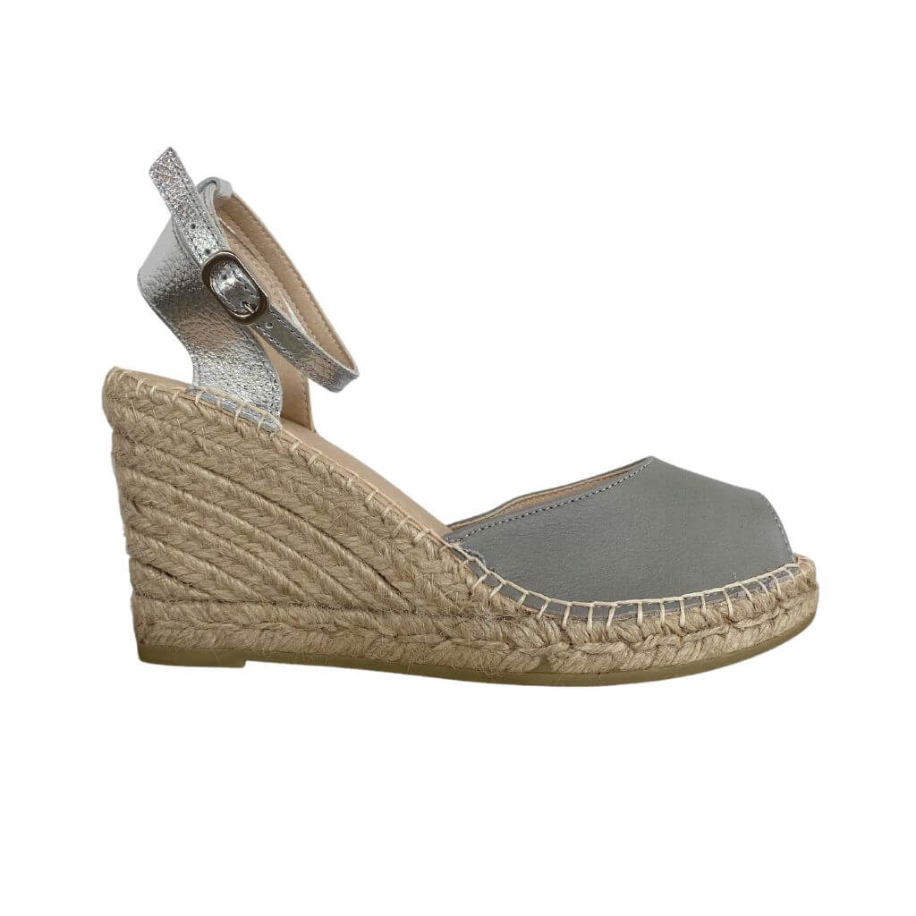 Peep Toe Espadrille Wedge in Silver Grey - Shoeq