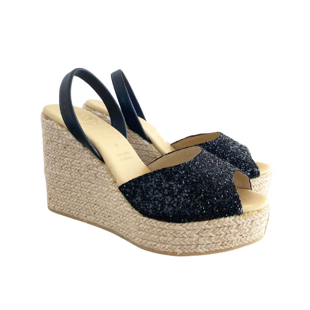 Roxy Espadrille Wedge in Midnight Glitter - Shoeq