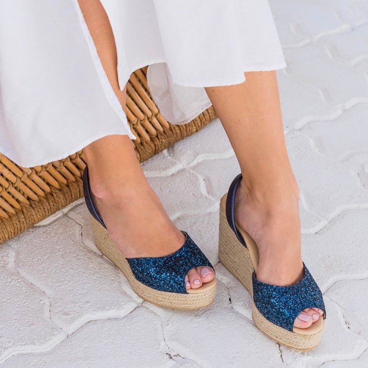 Roxy Espadrille Wedge in Navy Glitter - Shoeq