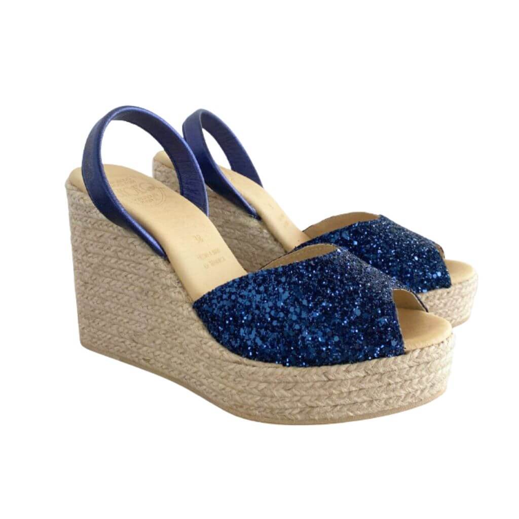 Roxy Espadrille Wedge in Navy Glitter - Shoeq