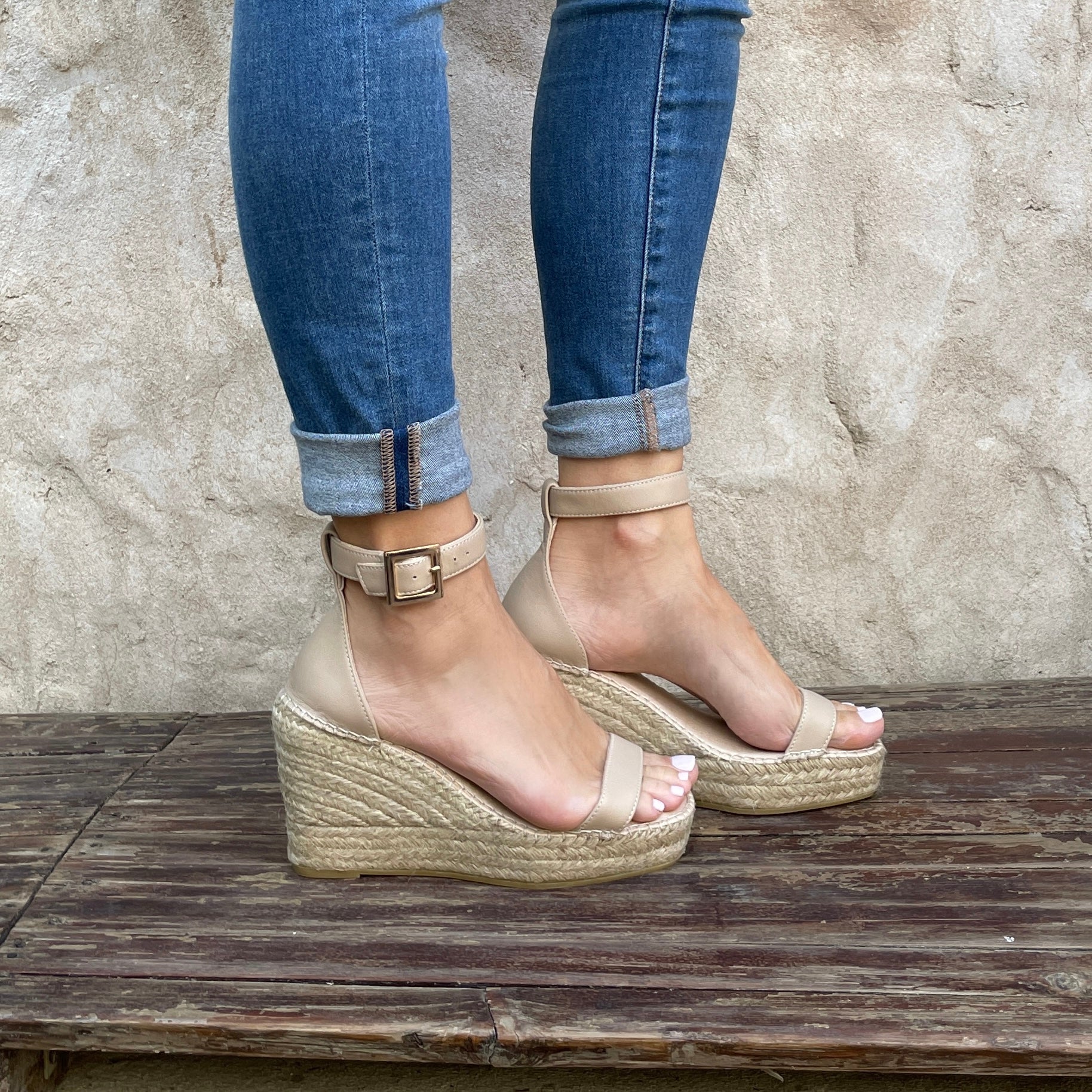 Sienna Espadrille Wedge in Sand - Shoeq