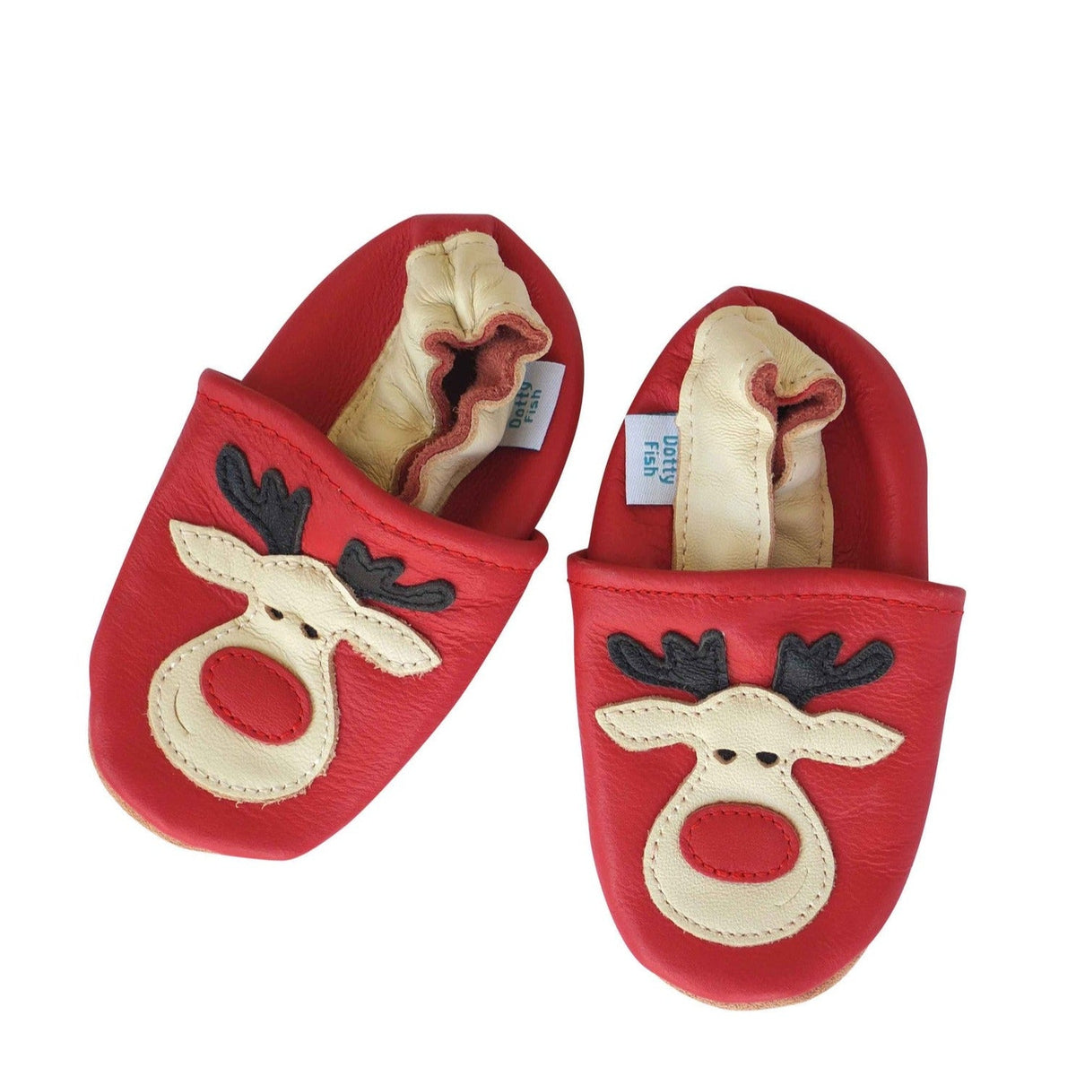 Unisex Soft Leather Elasticised Pram Shoes - Christmas Reindeer - Shoeq